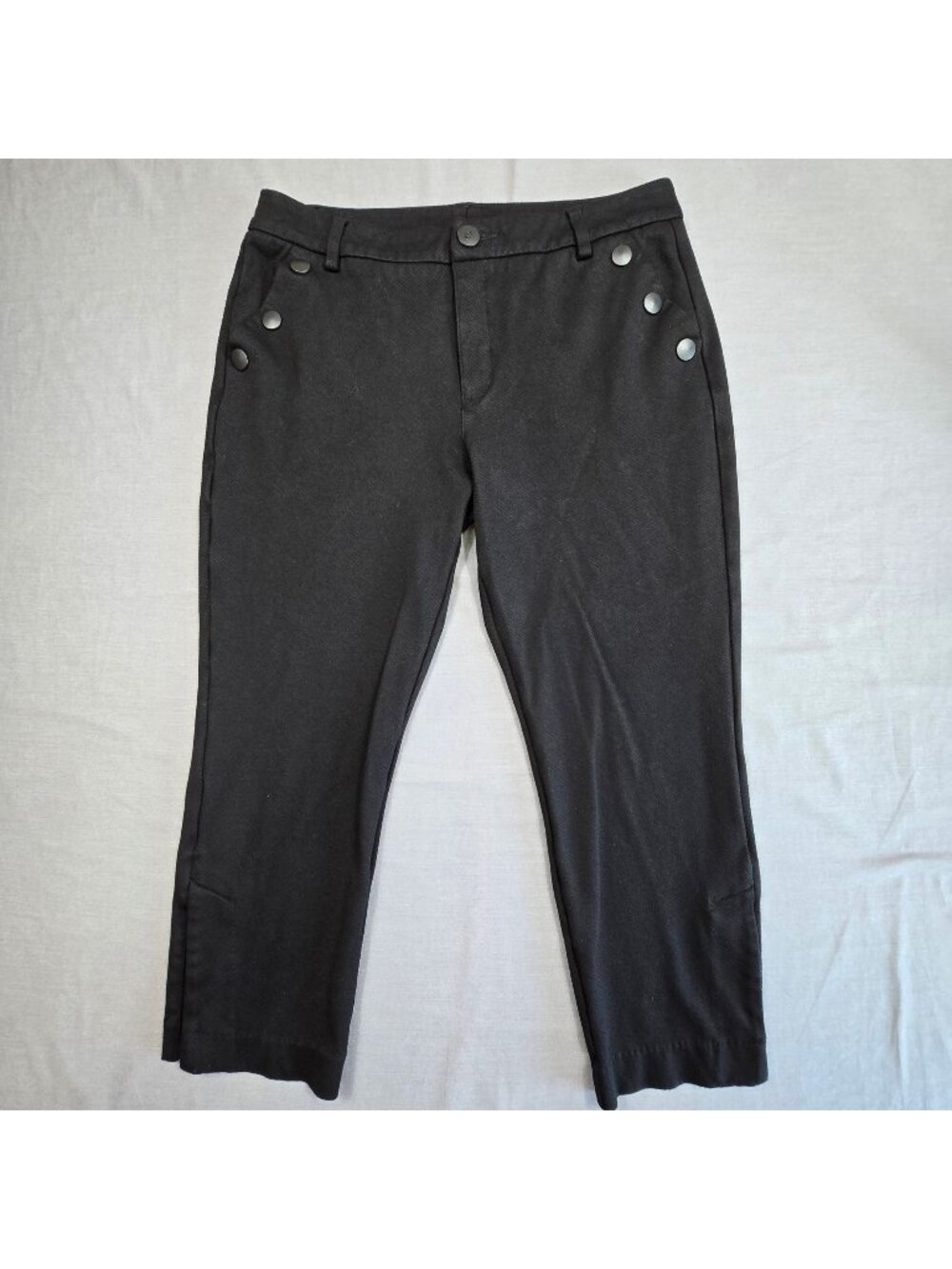 Cabi Size 14 Women’s Cropped Black Button Detail Straight Split Leg Pants